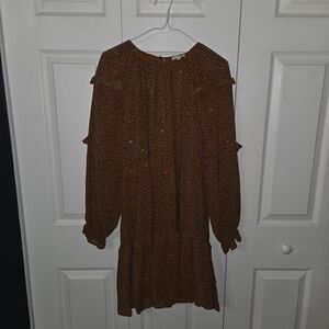 JODIFL Long Sleeve Dress in Brown with Black Dots
